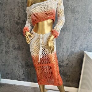 Fashion Nova White and Orange Crochet Ensemble